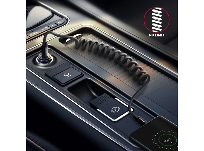 BUCM-CM10TB Kabel spiralny USB-C - USB-C TWISTER 0,6 m, USB 2.0, ładowanie PD 60W/QC4+/AFC/FCP, aluminiowe wtyki, czarny