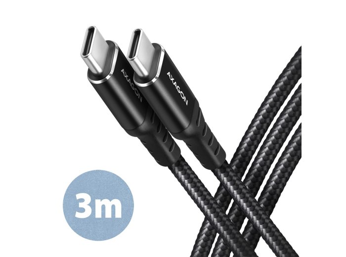 BUCM-CM30AB Kabel USB-C - USB-C 2.0, 3m, PD 60W, 3A, ALU, oplot, Czarny