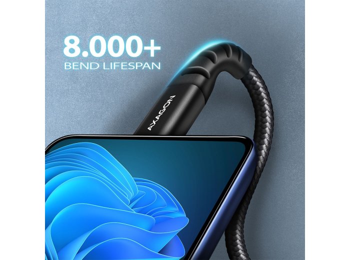 BUCM-CM30AB Kabel USB-C - USB-C 2.0, 3m, PD 60W, 3A, ALU, oplot, Czarny
