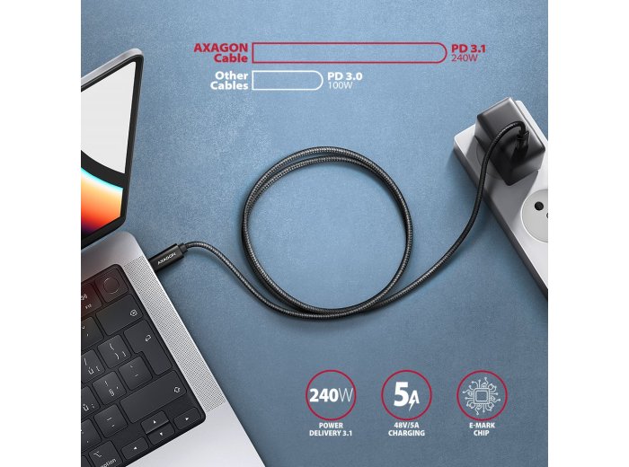 BUCM2-CM20AB Kabel USB-C - USB-C 2 m, USB 2.0, ładowanie PD 240W/PPS/QC4+/AFC/FCP, E-Marker, aluminiowe wtyki, w oplocie, czarny