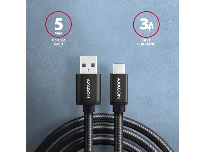 BUCM3-AM10AB Kabel USB-C - USB-A 3.2 Gen 1, 1m, 3A, ALU, oplot, Czarny