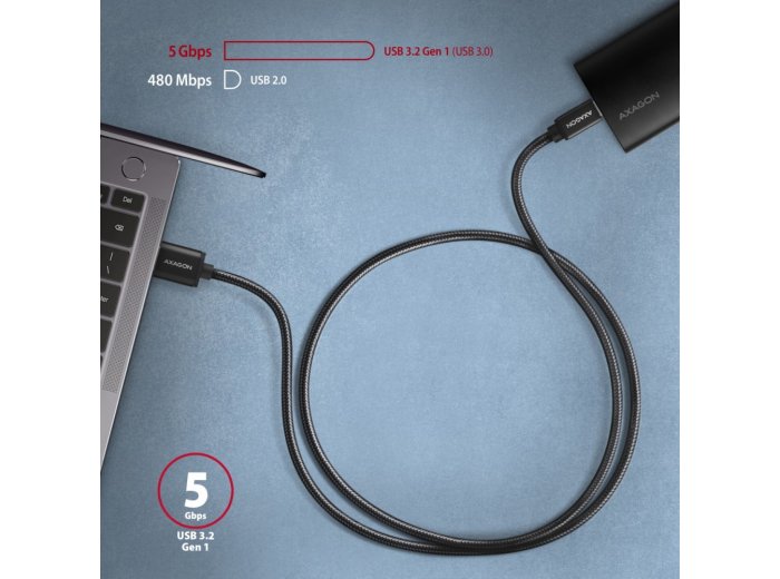BUCM3-AM20AB Kabel USB-C - USB-A 3.2 Gen 1, 2m, 3A, ALU, oplot, czarny
