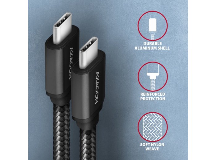 BUCM3-CM20AB Kabel USB-C - USB-C 3.2 Gen 1, 2m, PD 60W, 3A, ALU, oplot, czarny