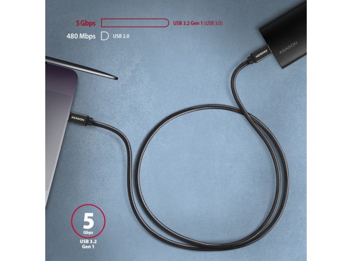 BUCM3-CM20AB Kabel USB-C - USB-C 3.2 Gen 1, 2m, PD 60W, 3A, ALU, oplot, czarny