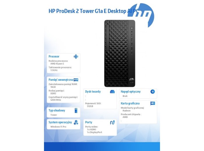 Komputer ProDesk 2 Tower G1a R5-8500G 512GB/16GB/W11P BY7C7ET