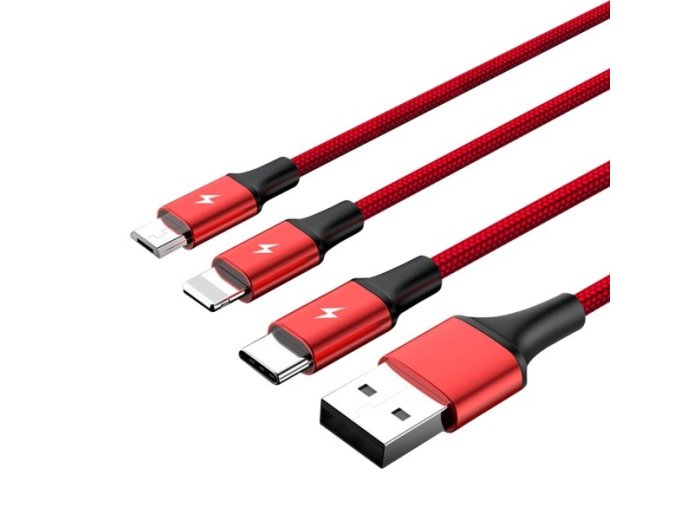Kabel ładujący 3-in-1 USB - USB-C/microUSB/Lightning, 1,2m; C4049RD
