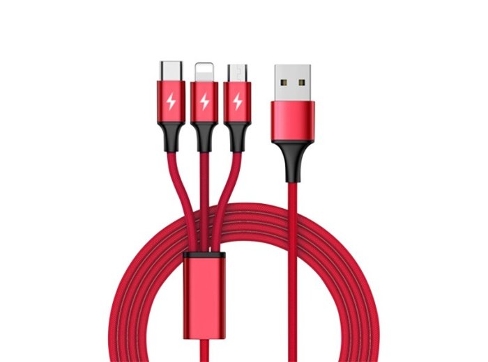 Kabel ładujący 3-in-1 USB - USB-C/microUSB/Lightning, 1,2m; C4049RD