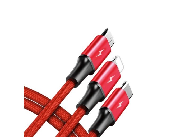 Kabel ładujący 3-in-1 USB - USB-C/microUSB/Lightning, 1,2m; C4049RD