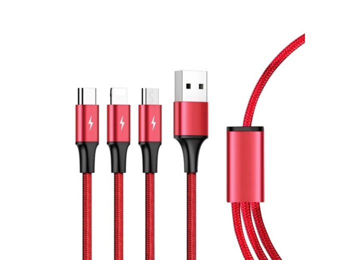 Kabel ładujący 3-in-1 USB - USB-C/microUSB/Lightning, 1,2m; C4049RD