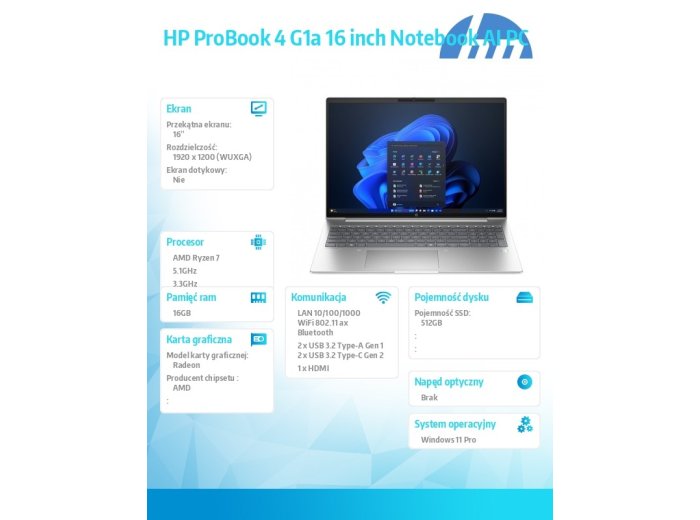 Laptop ProBook 4 G1a R7-250 512GB/16GB/W11P/16.0 C51HNET