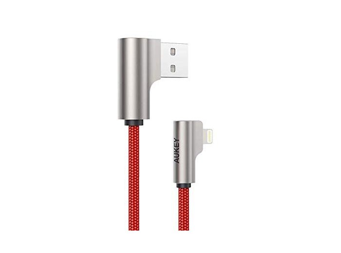 CB-AL01 OEM kabel 90° Lightning - USB-A 2m MFi Apple kątowy wtyki 90 stopni nylonowy oplot czerwony