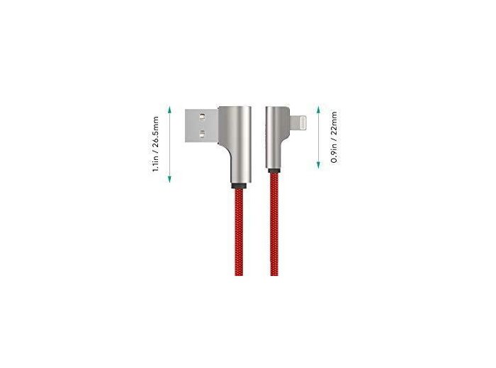 CB-AL01 OEM kabel 90° Lightning - USB-A 2m MFi Apple kątowy wtyki 90 stopni nylonowy oplot czerwony