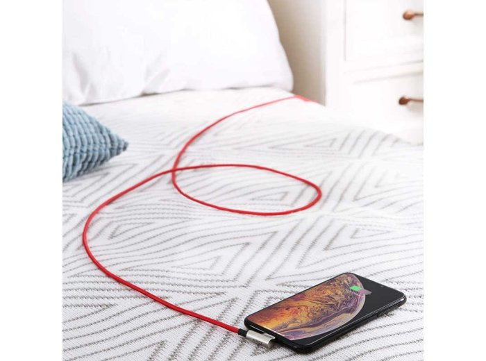 CB-AL01 OEM kabel 90° Lightning - USB-A 2m MFi Apple kątowy wtyki 90 stopni nylonowy oplot czerwony