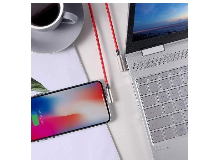 CB-AL01 OEM kabel 90° Lightning - USB-A 2m MFi Apple kątowy wtyki 90 stopni nylonowy oplot czerwony