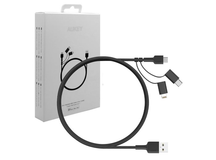 CB-BAL5 3w1 kabel micro USB | USB-C | Lightning | 1.2m nylonowy oplot czarny