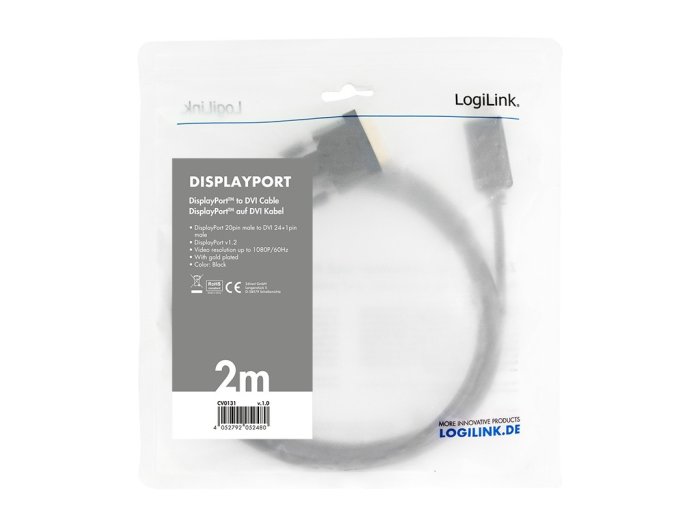 Kabel DisplayPort 1.2 do DVI 2m Czarny