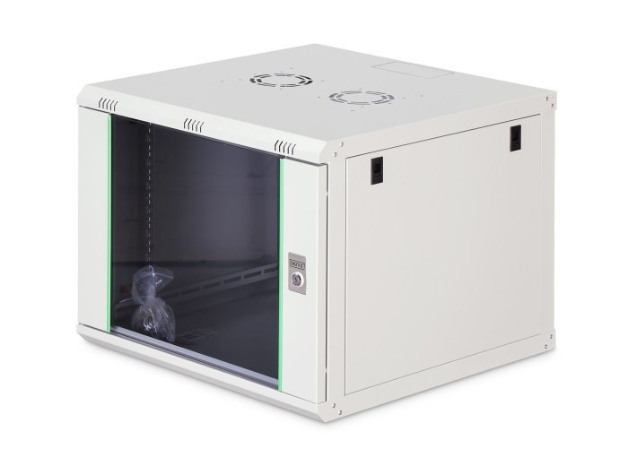 Szafa sieciowa wisząca DYNAmic 19" 9U rack 600x600, drzwi szyba, szary, niedzielona, złożona, 60kg
