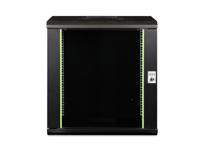 Szafa sieciowa wisząca Unique 19" 12U rack 600x450, drzwi szyba, czarny, niedzielona, złożona, 100kg