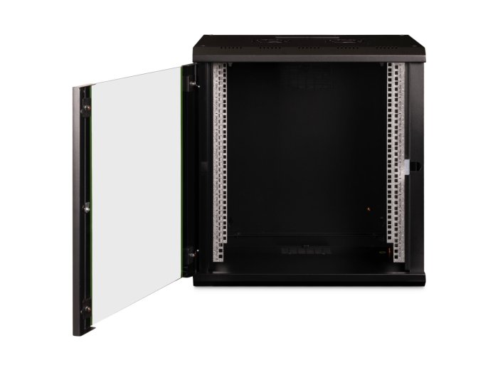 Szafa sieciowa wisząca Unique 19" 12U rack 600x450, drzwi szyba, czarny, niedzielona, złożona, 100kg