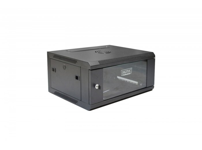 Szafa krosowa wisząca 19 cali 4U rack 600x450, drzwi szyba, niedzielona, złożona, nośność 60kg Czarna