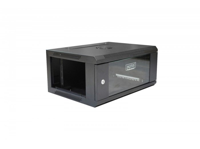Szafa krosowa wisząca 19 cali 4U rack 600x450, drzwi szyba, niedzielona, złożona, nośność 60kg Czarna