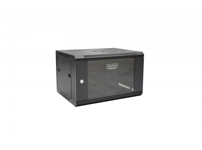 Szafa wisząca jednosekcyjna 19 cali 6U 368/600/450mm drzwi szklane Czarna