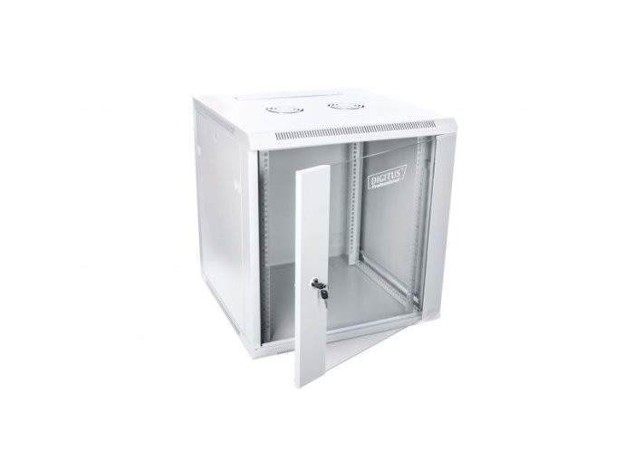 Szafa wisząca jednosekcyjna 19 12U 635/600/600mm, drzwi szklane, szara (RAL 7035), zmontowana