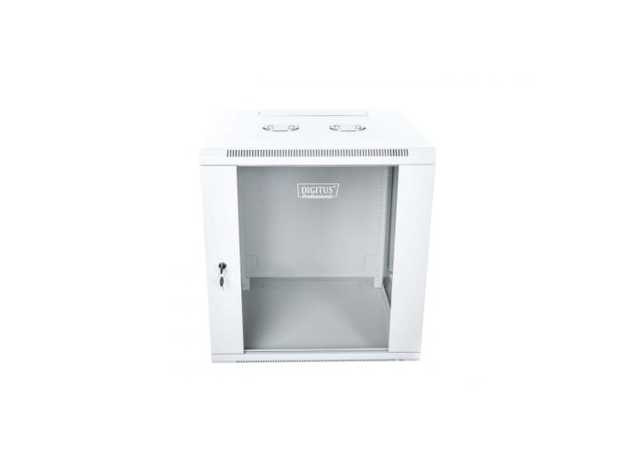 Szafa wisząca jednosekcyjna 19 12U 635/600/600mm, drzwi szklane, szara (RAL 7035), zmontowana