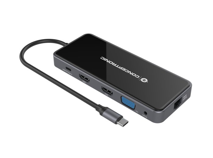 Conceptronic DONN15G - Stacja dokująca - USB-C 3.2 Gen 1 - VGA, 2 x HDMI - GigE