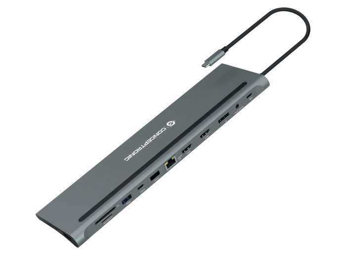 Stacja dokująca CONCEPTRONIC 12-1 USB-C->2xHDMI/3xUSB-A/DP/+ 18cm gr