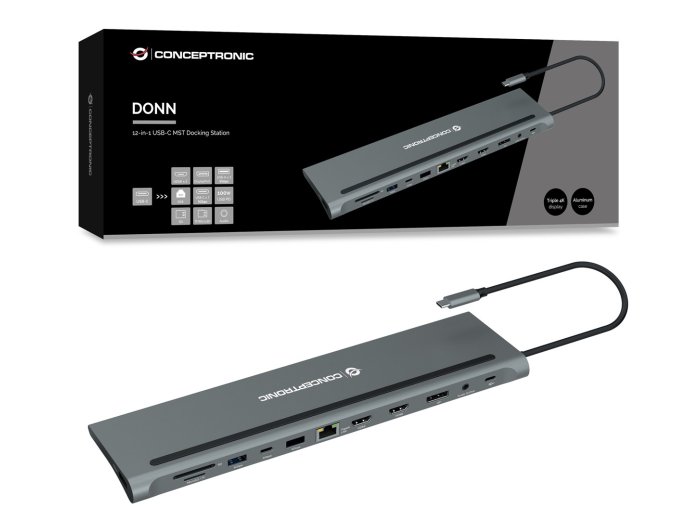 Stacja dokująca CONCEPTRONIC 12-1 USB-C->2xHDMI/3xUSB-A/DP/+ 18cm gr