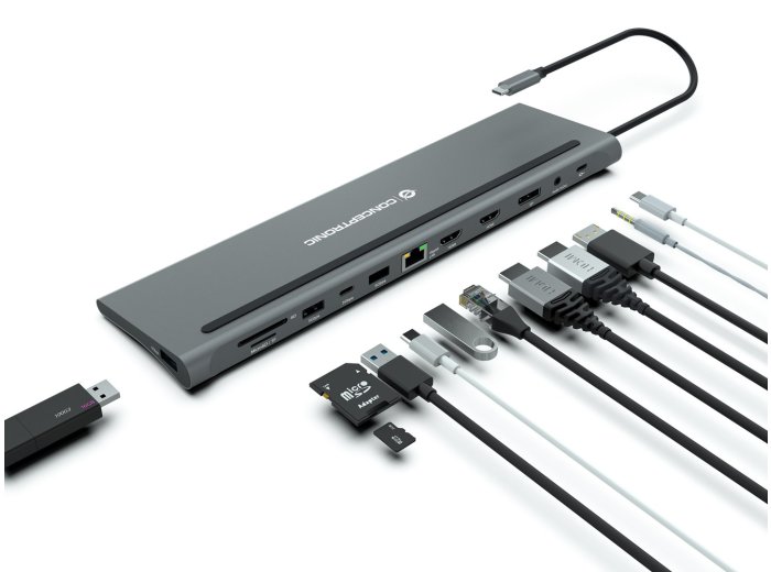 Stacja dokująca CONCEPTRONIC 12-1 USB-C->2xHDMI/3xUSB-A/DP/+ 18cm gr