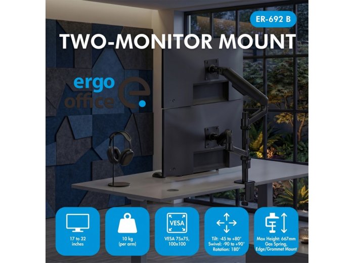 Uchwyt na 2 monitory 17-32 cali ER-692 B