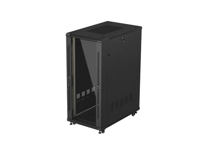 Szafa instalacyjna rack stojąca 19 cali 27U 600x1000 drzwi przeszklone (Flat pack) czarna