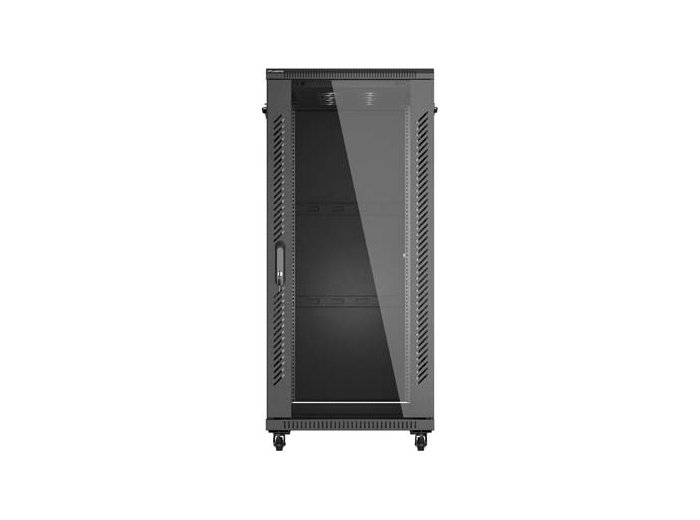 Szafa instalacyjna rack stojąca 19 cali 27U 600x1000 drzwi przeszklone (Flat pack) czarna