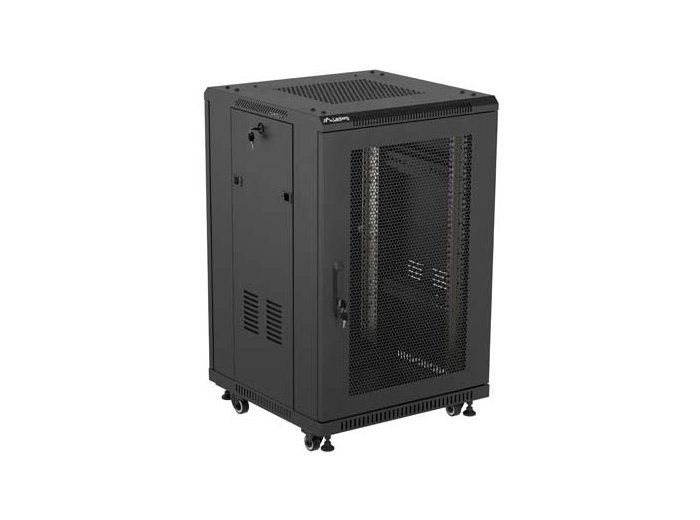 Szafa instalacyjna rack stojąca 19 cali 18U 600x800 drzwi perforowane (Flat pack) czarna