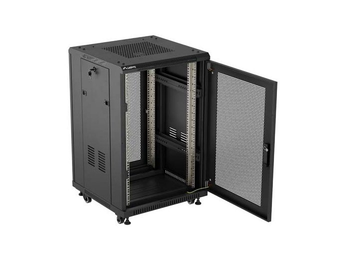 Szafa instalacyjna rack stojąca 19 cali 18U 600x800 drzwi perforowane (Flat pack) czarna