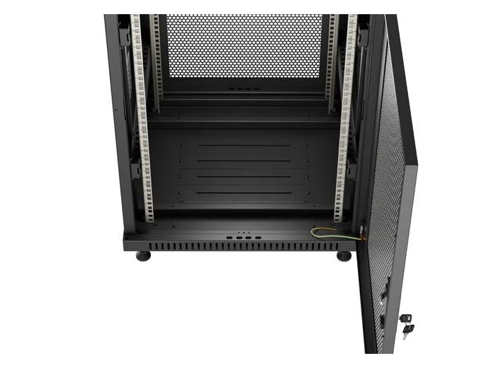 Szafa instalacyjna rack stojąca 19 cali 18U 600x800 drzwi perforowane (Flat pack) czarna