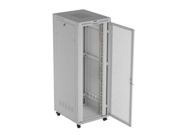 Szafa instalacyjna rack stojąca 19 cali 47U 800x1000 szara drzwi perforowane LCD (flat pack) V2