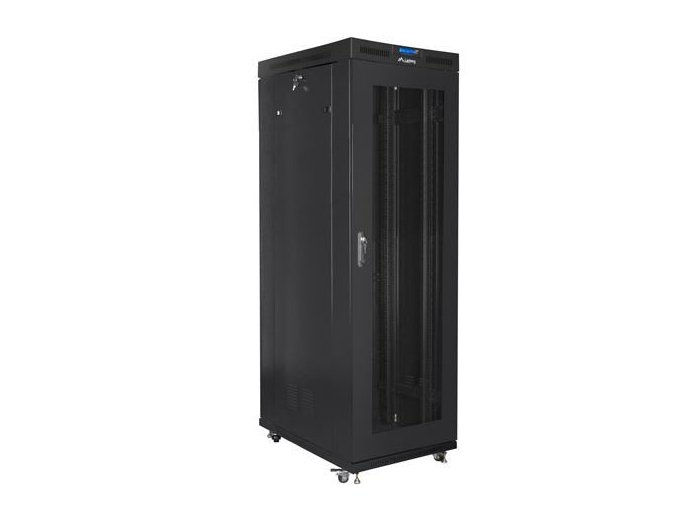 Szafa rack stojąca 19 cali 27U 800x1200 czarna drzwi perforowane LCD FLAT PACK