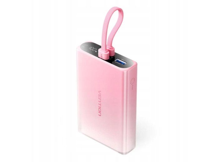 Powerbank Vention 10000 mAh USB-C + Lightning + USB-A 22,5W z wyświetlaczem LED różowy