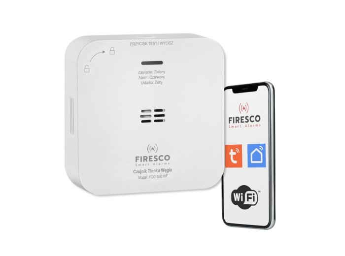 Czujnik tlenku węgla Tuya/WiFi FCO-850 WF, czujnik tlenku węgla z komunikacja WiFi, Tuya / Smart Life, autonomiczny czujnik tlenku