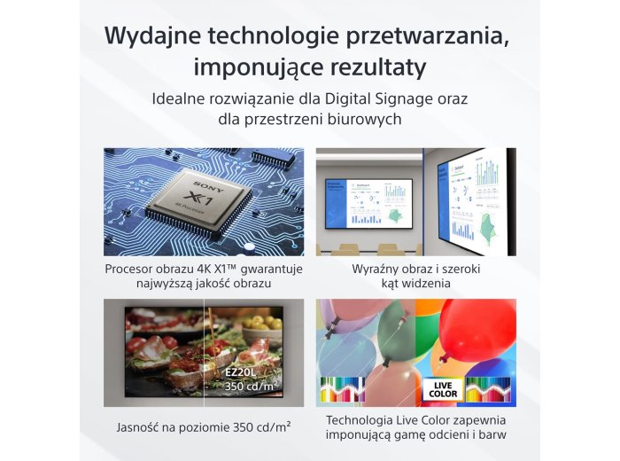 Sony FW-43EZ20L signage display Płaski panel Digital Signage 109,2 cm (43") LED Wi-Fi 350 cd/m2 4K Ultra HD Czarny Android 16/7