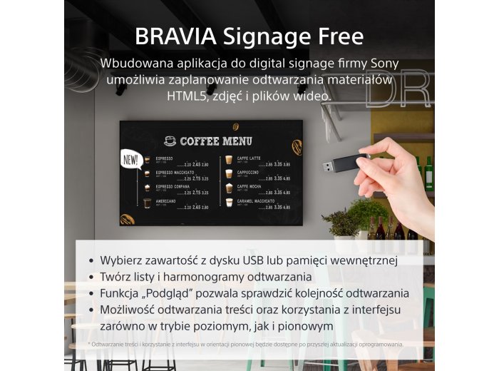 Sony FW-43EZ20L signage display Płaski panel Digital Signage 109,2 cm (43") LED Wi-Fi 350 cd/m2 4K Ultra HD Czarny Android 16/7