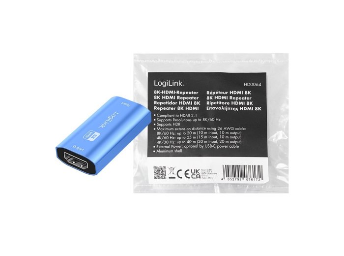 Repeater HDMI, 8K/60HZ, HDCP2.3, Alu, niebieski