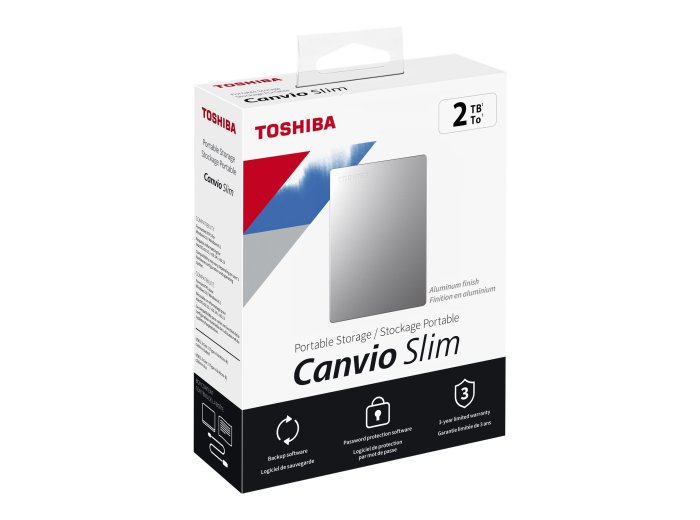 Dysk zewnętrzny Toshiba Canvio Slim 2TB 2.5" Micro-USB B 3.2 Gen 1 (3.1 Gen 1) Srebrny