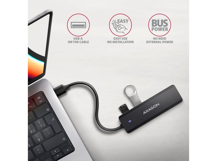 HUB 4-portowy HUE-C1A USB 5Gbps Travel, USB-C power IN, kabel Type-A 19cm, USB-C dodatkowe zasilanie