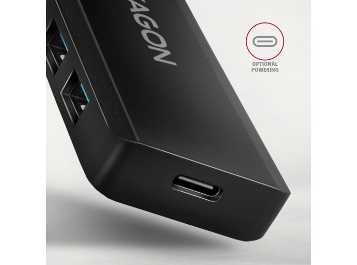 HUB 4-portowy HUE-C1A USB 5Gbps Travel, USB-C power IN, kabel Type-A 19cm, USB-C dodatkowe zasilanie
