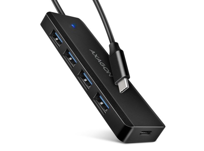 HUB 4-portowy HUE-C1C USB 5Gbps Travel, USB-C power IN, kabel Type-C 19cm, USB-C dodatkowe zasilanie