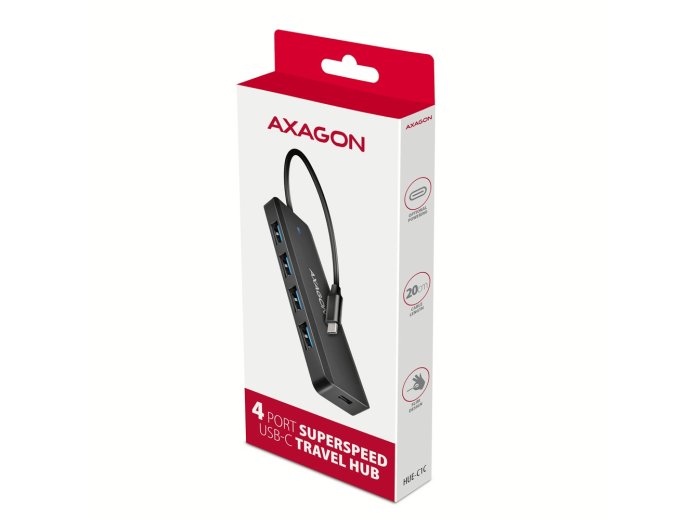 HUB 4-portowy HUE-C1C USB 5Gbps Travel, USB-C power IN, kabel Type-C 19cm, USB-C dodatkowe zasilanie
